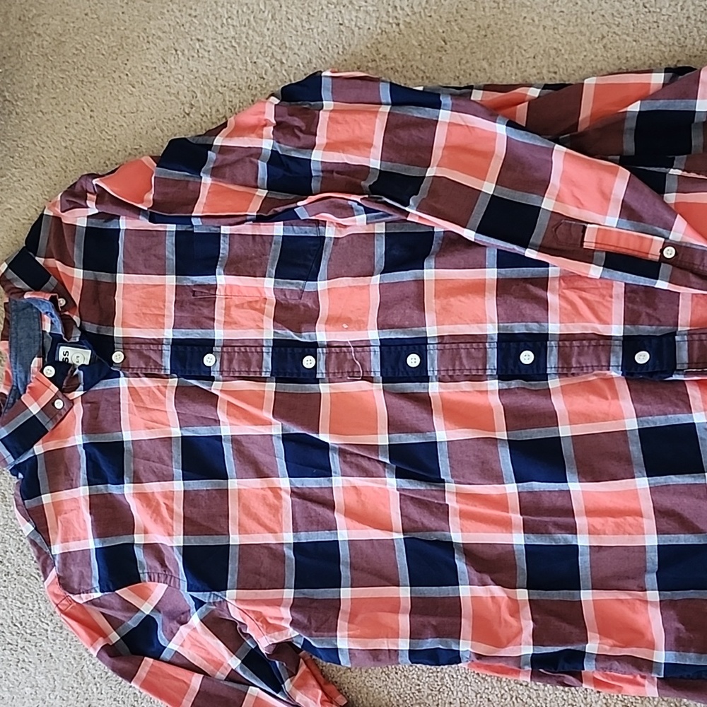 Express Slim Soft Wash XL Men's Button Down, Orange And Blue